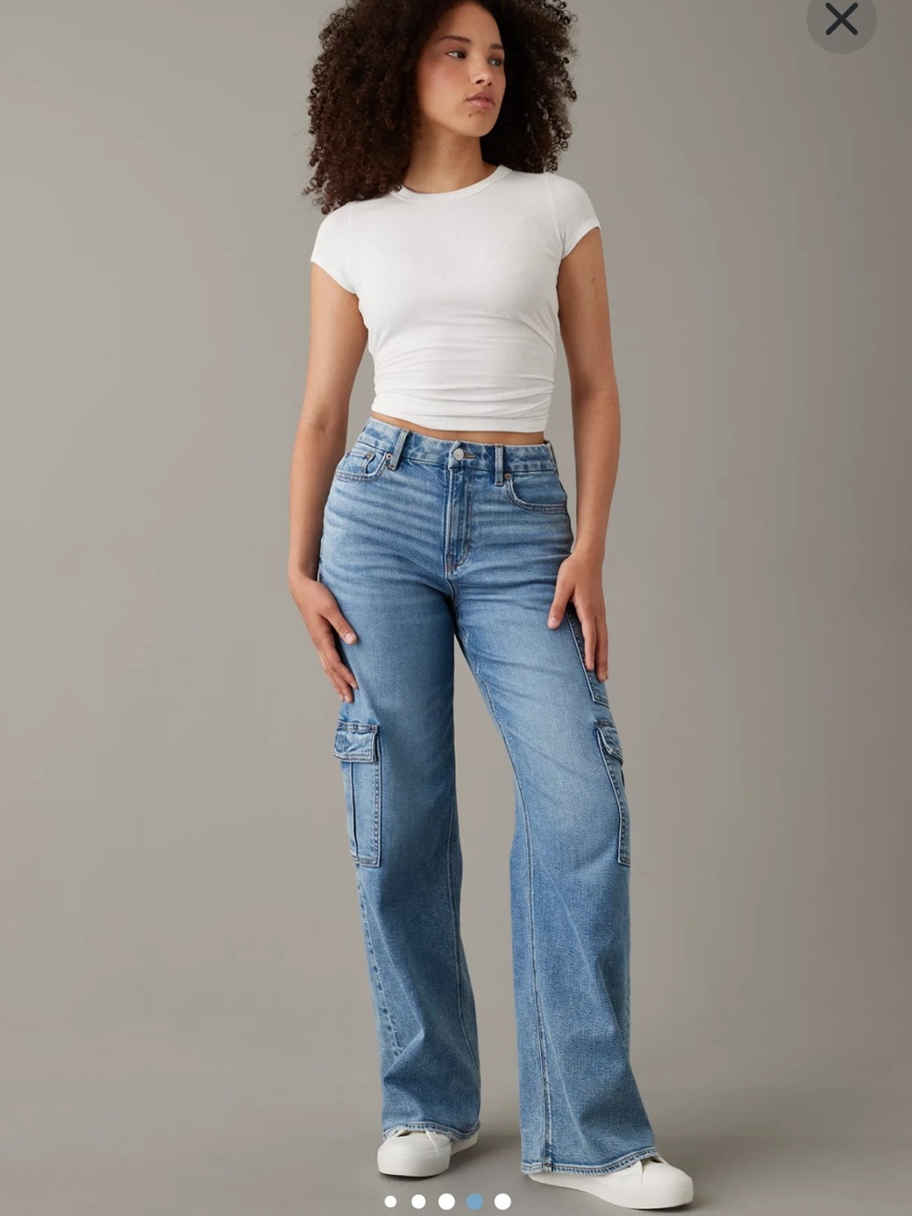 American Eagle Curvy Super High Rise Baggy Wide Leg Cargo Jeans Size 6